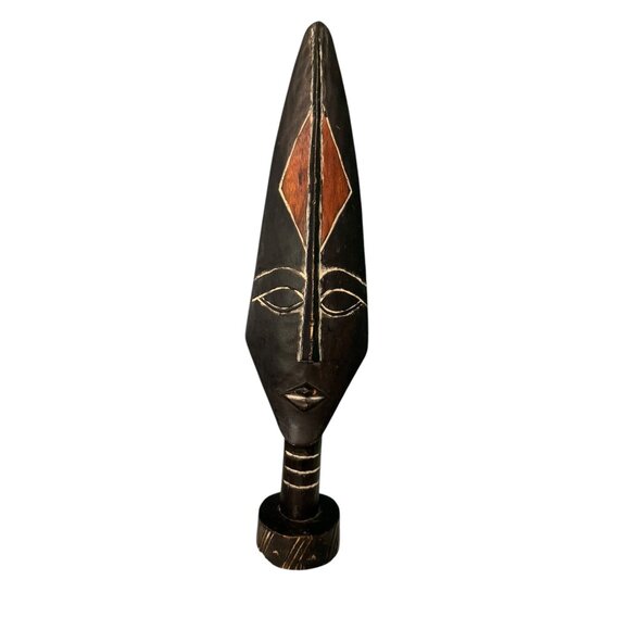 African Ghana Tribal Wood Face Carving Sculpture Handcrafted Decor Vntg Art - Picture 2 of 7